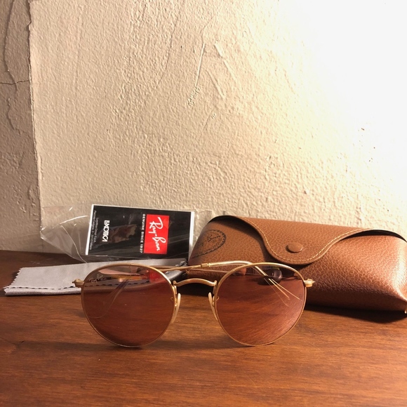 Ray-Ban Accessories - Ray-Ban Mirrored Round Gold Metal Sunglasses, Rose